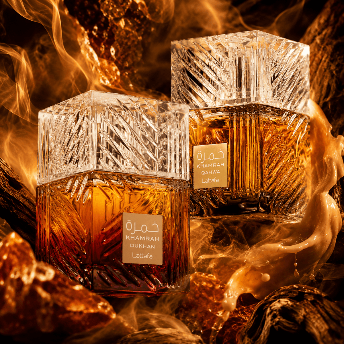 Lattafa - Kit Khamrah Dukhan + Qahwa - Perfumes Lattafa Compartilháveis (100 ML)